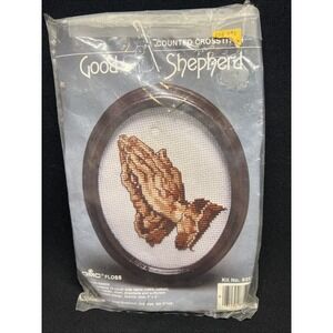 Vintage 1984 Good Shepherd PRAYING HANDS Counted Cross Stitch & Frame Kit #83521